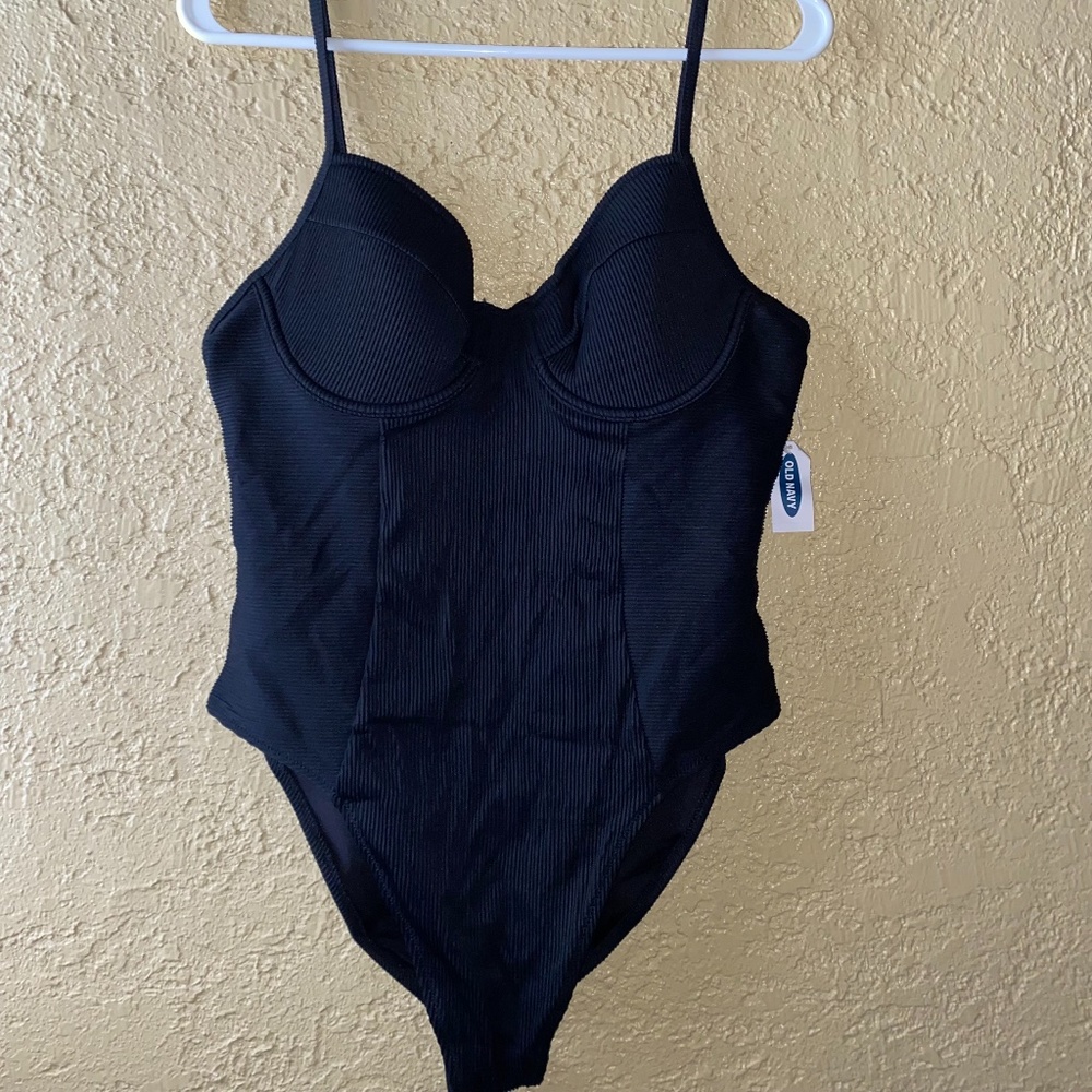 Old Navy Black Ribbed One-Piece Swimsuit